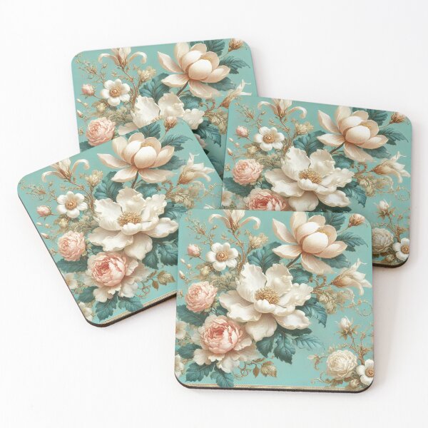 Item preview, Large Botanical Motif With Cyan  designed and sold by Dream Bloom Gallery.