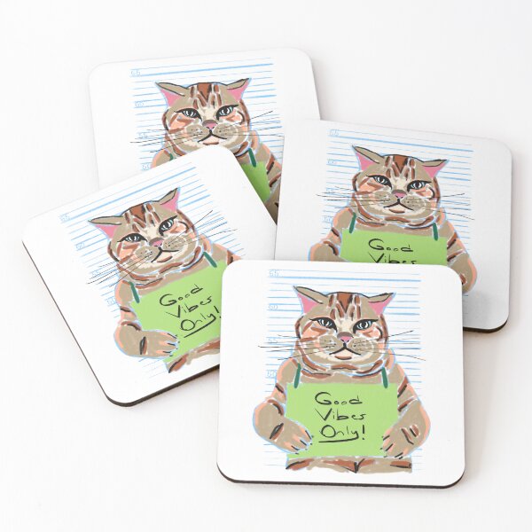 Item preview, Cat Illustration Holding 'Good Vibes Only' Sign – Positive Vibes Art Print designed and sold by Pandositive.