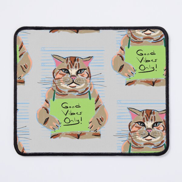 Item preview, Cat Illustration Holding 'Good Vibes Only' Sign – Positive Vibes Art Print designed and sold by Pandositive.