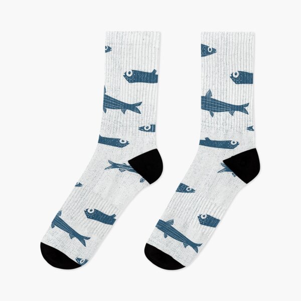 Item preview, Navy Blue Coastal Fish Block Print &Rustic Coastal Chic Aesthetic  designed and sold by aneladesigns.