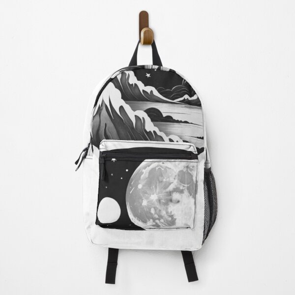 Item preview, Full moon over the mountains with black and white starry sky. designed and sold by s-flo-art.