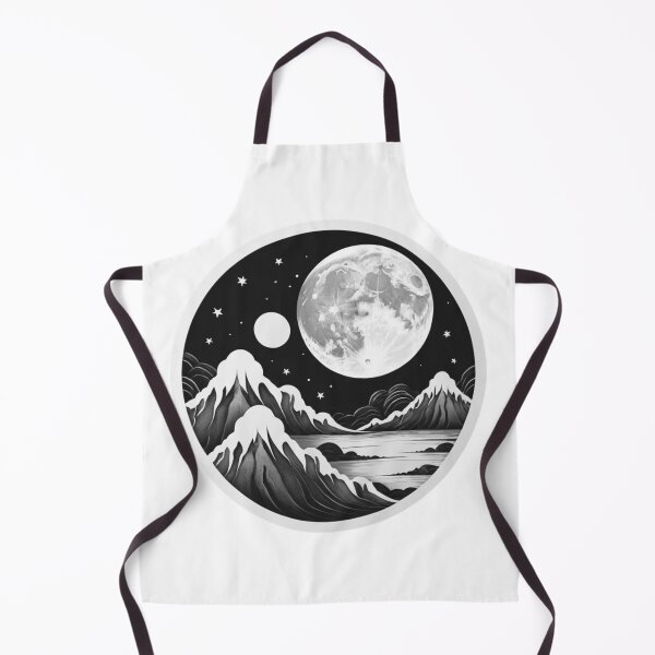 Item preview, Full moon over the mountains with black and white starry sky. designed and sold by s-flo-art.
