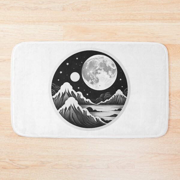 Item preview, Full moon over the mountains with black and white starry sky. designed and sold by s-flo-art.