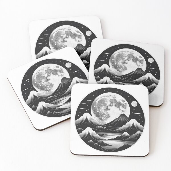 Item preview, Full moon over the mountains with black and white starry sky designed and sold by s-flo-art.