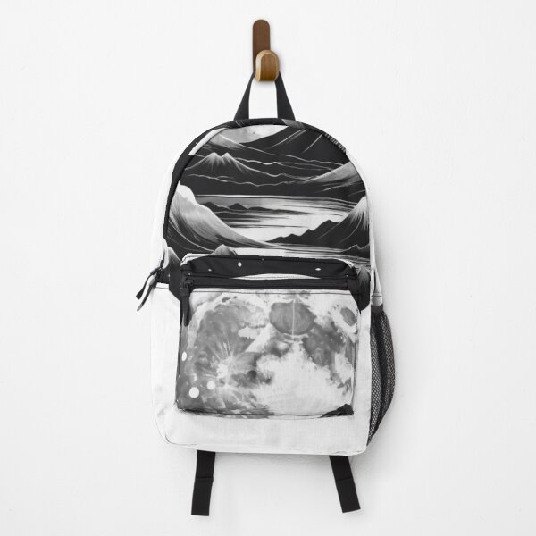 Item preview, Full moon over the mountains with black and white starry sky designed and sold by s-flo-art.