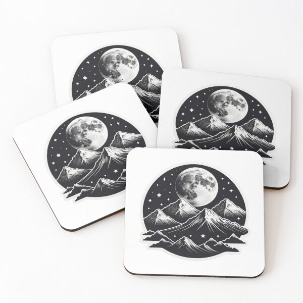 Item preview, Full moon over the mountains with black and white starry sky designed and sold by s-flo-art.