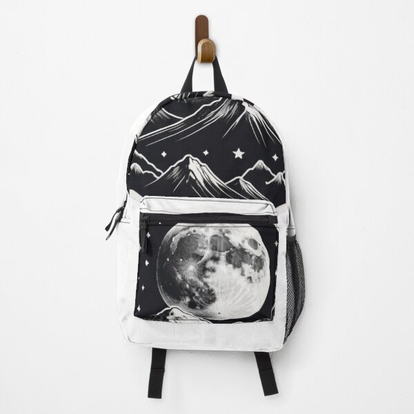 Item preview, Full moon over the mountains with black and white starry sky designed and sold by s-flo-art.