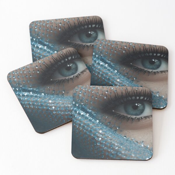 Item preview, Close-Up of a Woman with Blue Mesh Overlay on Face designed and sold by anytka.