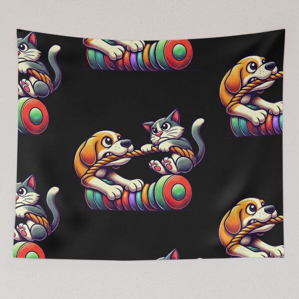 Item preview, Tug-of-War Tails - Playful Dog and cat Design designed and sold by Desireehaz.
