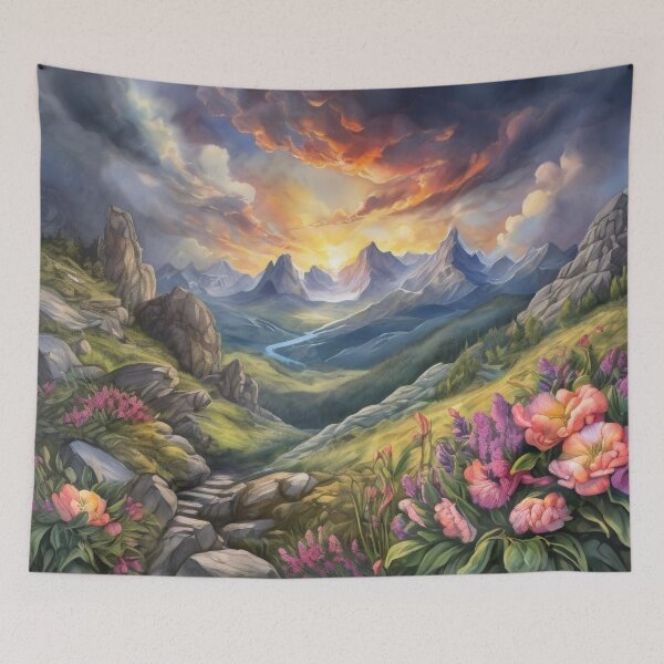 Item preview, Mountains and Flowers in the sunrise designed and sold by ArtStore-EC.