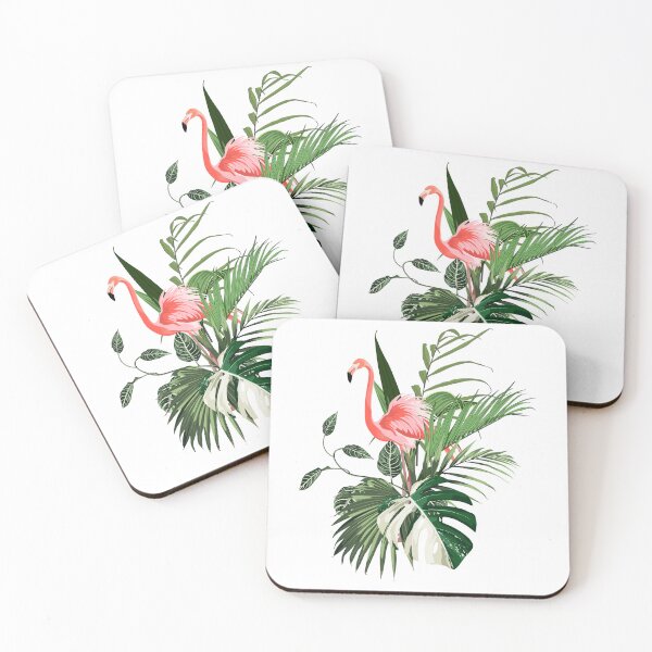 Item preview, Pink flamingo birds with tropical palm leaves. designed and sold by MatyKotiv.