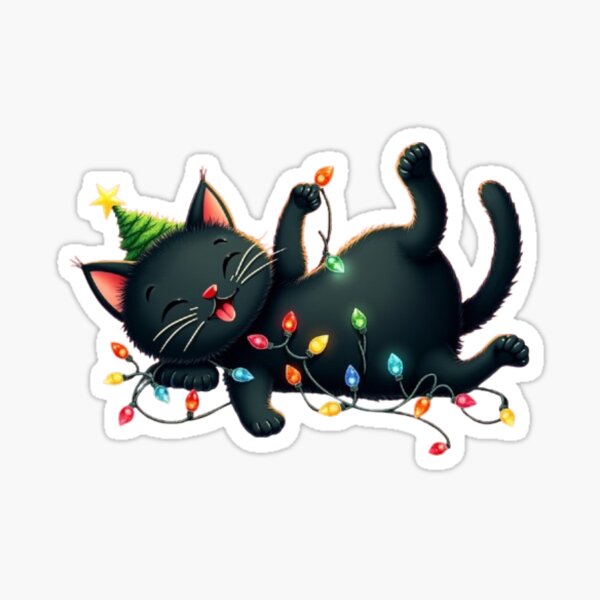 Item preview, Christmas Cat Wrapped in Lights - Festive Holiday Design designed and sold by jaksa429.