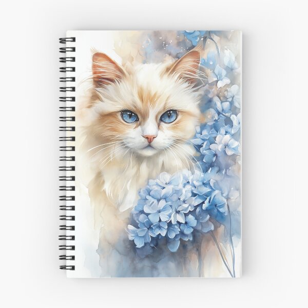 Artikelvorschau, Blue Bloom Beauty: Katze und Hortensien entworfen und verkauft von Michelle Skolyak.