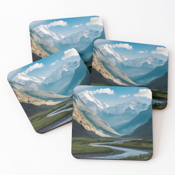 Artikelvorschau, schneebedeckte Berge, Ebenen und Fluss entworfen und verkauft von AA-designstore.