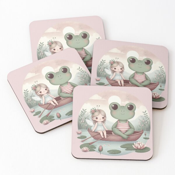 Item preview, Frogcore lovely watercolor illustration, a little fairy girl is boating with a cute frog designed and sold by coloursforkids.