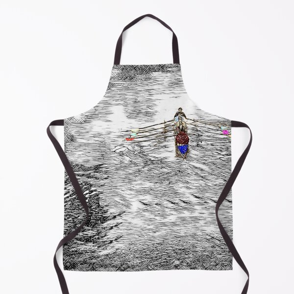 Item preview, Colorful Black and White Rowing Art: Vintage Crew on Serene Waters designed and sold by Michael van der Hoorn.