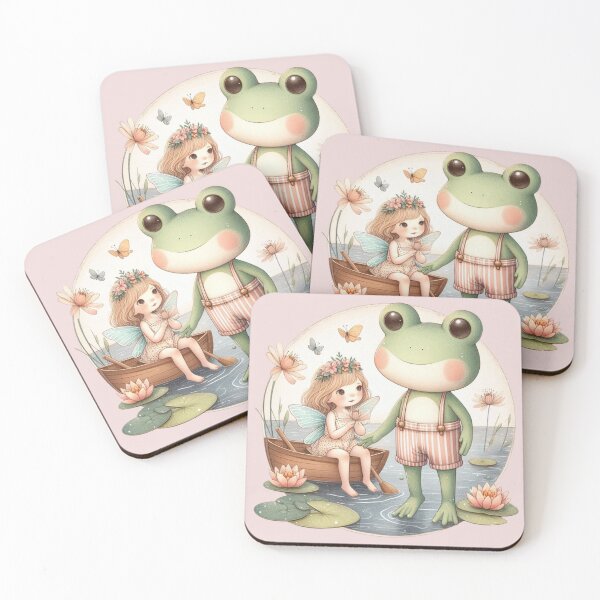 Item preview, Frogcore / Fairycore lovely watercolor illustration, a little girl is boating with a cute frog designed and sold by coloursforkids.