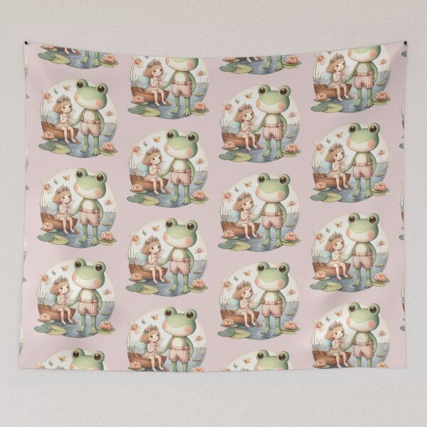 Item preview, Frogcore / Fairycore lovely watercolor illustration, a little girl is boating with a cute frog designed and sold by coloursforkids.
