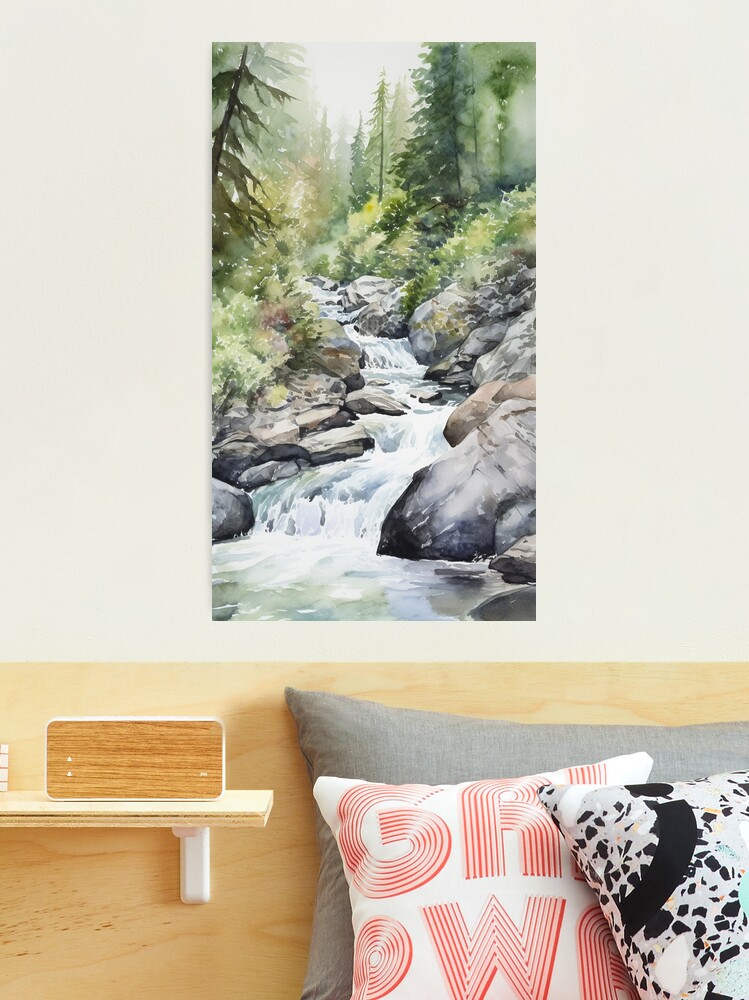 Thumbnail 2 of 3, Photographic Print, Mountain Stream in Watercolor designed and sold by hussardigital.