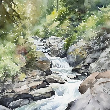 Artwork thumbnail, Mountain Stream in Watercolor by hussardigital