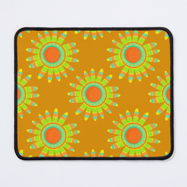 Item preview, Colorful green and peach modern flowers on caramel designed and sold by MarySchwindt.