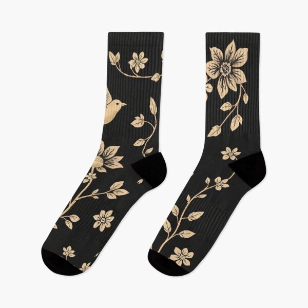 Item preview, Bird Flying Between Beige Flowers On Dark Background designed and sold by Ciervo Primavera.