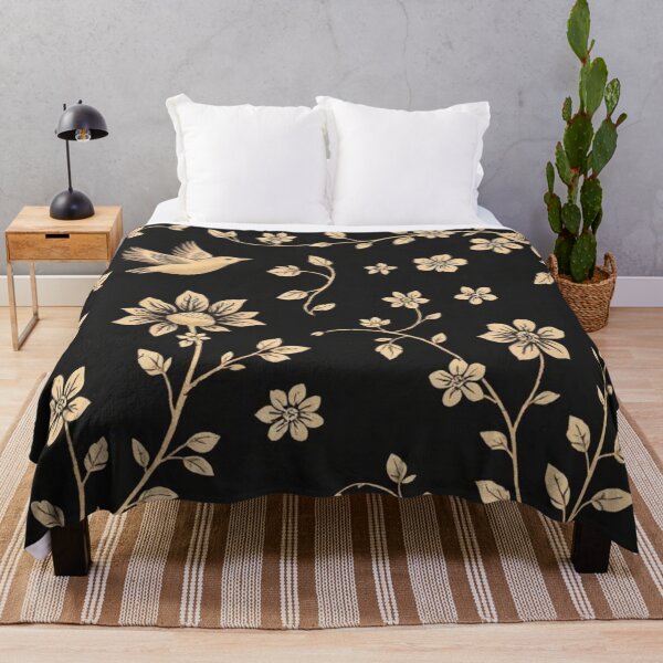 Item preview, Bird Flying Between Beige Flowers On Dark Background designed and sold by Ciervo Primavera.