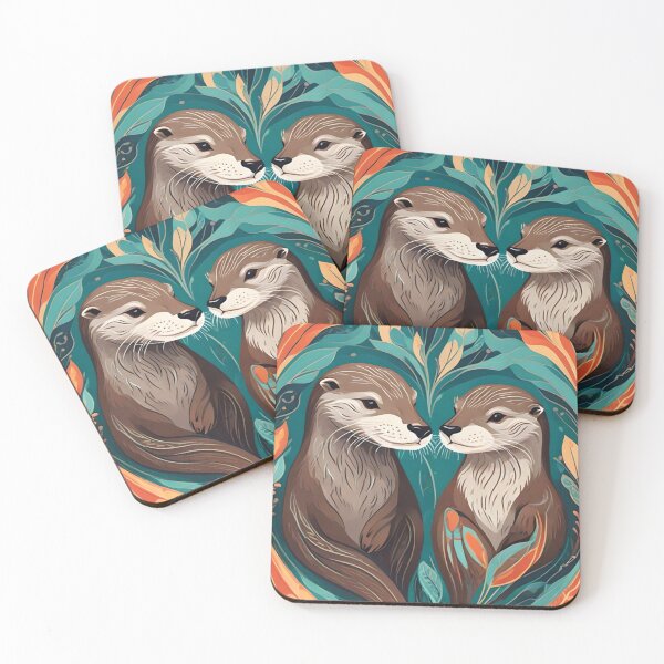 Item preview, Love Between Otters Water and Land Turquoise with Orange designed and sold by Ciervo Primavera.