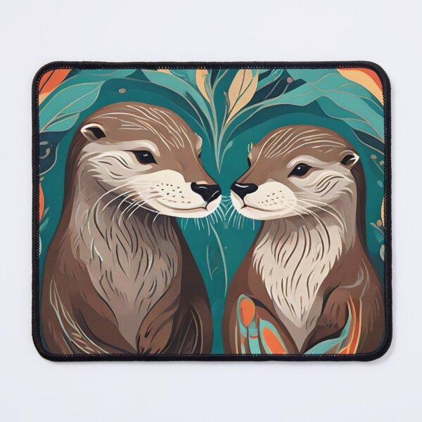 Item preview, Love Between Otters Water and Land Turquoise with Orange designed and sold by Ciervo Primavera.