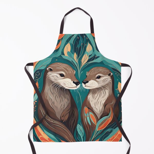 Item preview, Love Between Otters Water and Land Turquoise with Orange designed and sold by Ciervo Primavera.