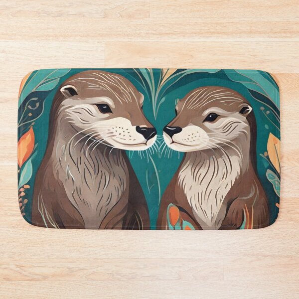 Item preview, Love Between Otters Water and Land Turquoise with Orange designed and sold by Ciervo Primavera.