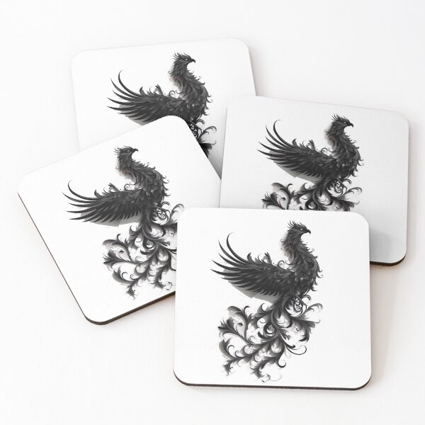 Item preview, High-contrast vector art of a blazing black phoenix on white designed and sold by Rui Mythic Studio.