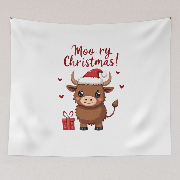Aperçu de l'œuvre Vache des Highlands kawaii portant un chapeau de Père Noël créée et vendue par southerndoll67.