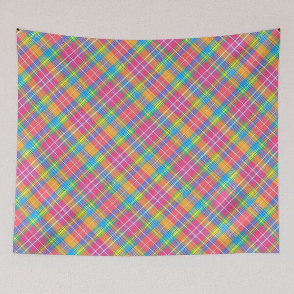 Item preview, Neon Pink, Lime Green, Blue, Orange & Yellow Plaid - diagonal designed and sold by PlatypusDesign.