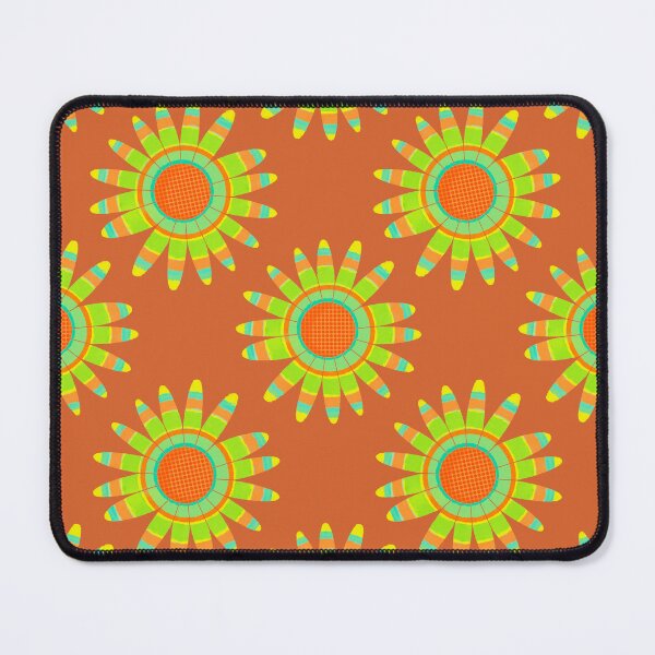 Item preview, Colorful green and peach modern flowers on warm brown designed and sold by MarySchwindt.