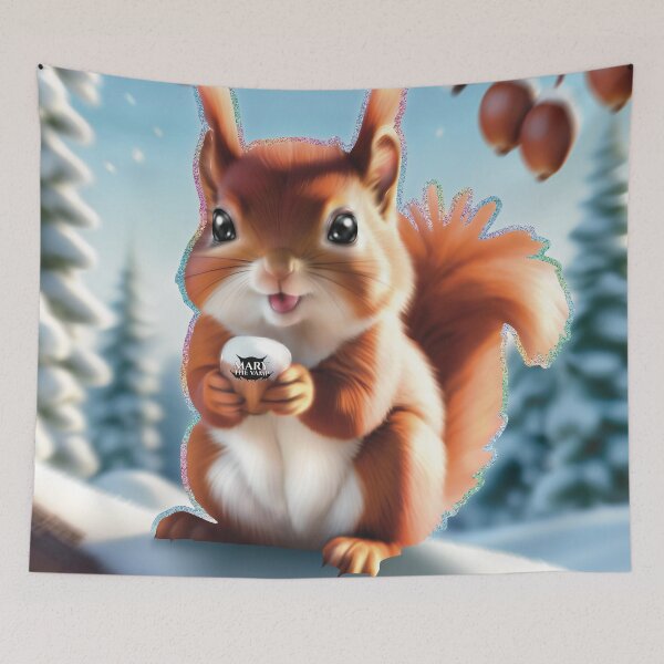 Item preview, Cute Baby Red Squirrel With Hazelnut On Snowy Tree designed and sold by Mary The Vamp.