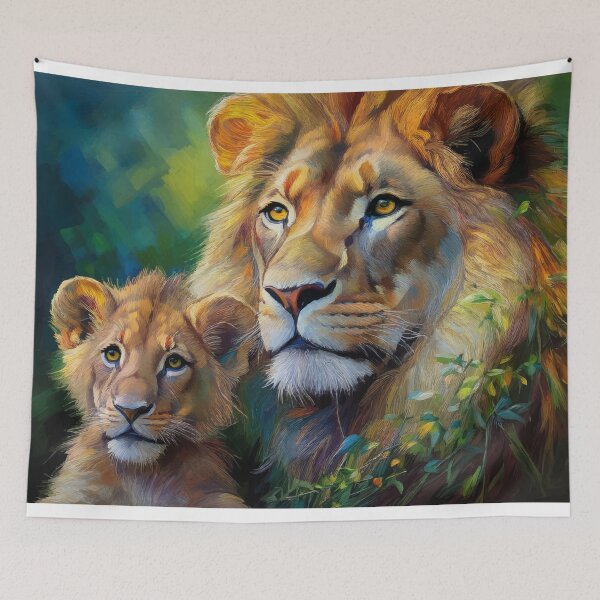 Item preview, Handmade Painting Majestic Beautiful Lion with Cub | Oil Painting Style designed and sold by FilipeFerreira.
