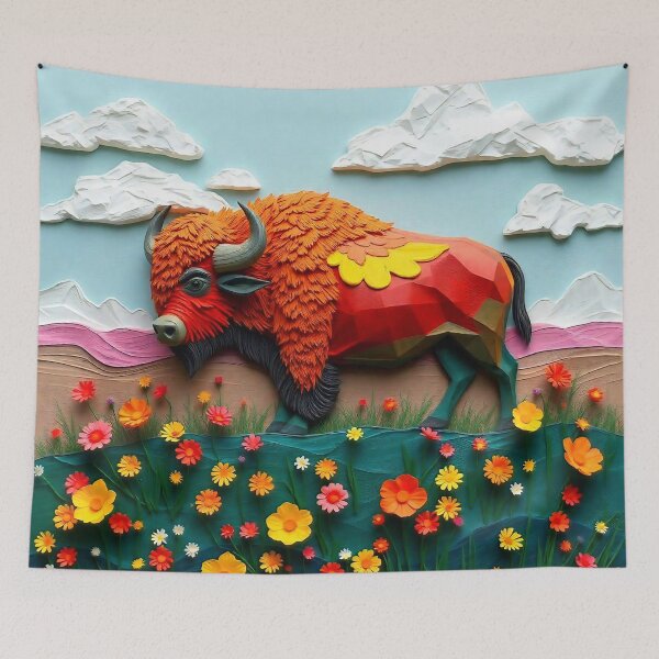 Item preview, Vibrant Buffalo in Blooming Meadow - Clay Art Style designed and sold by ChrisButler.