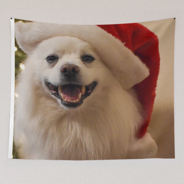 Item preview, Cute White Fluffy Happy Dog Smiling in Santa Hat at Christmas  designed and sold by Yogibear & Rachelle .
