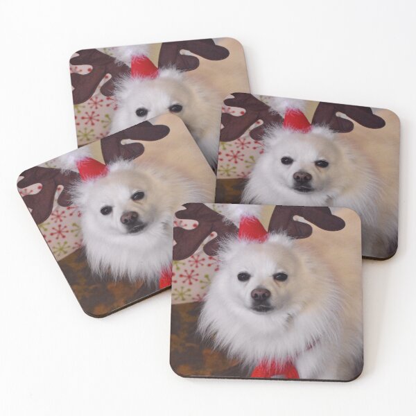 Item preview, Funny Furry White Dog Wearing Reindeer Antlers at Christmas  designed and sold by Yogibear & Rachelle .