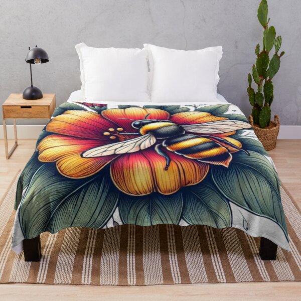 Item preview, Buzzing Beauty – Detailed Bee and Flower Illustration designed and sold by batacharly.