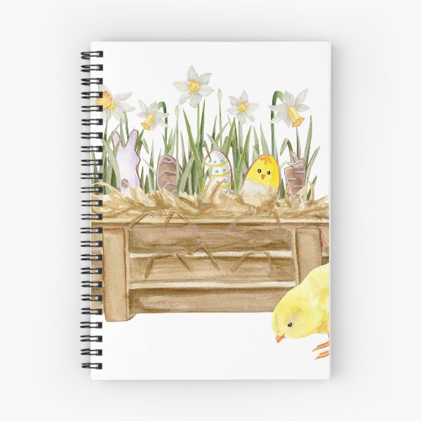 Item preview, Watercolor composition with a wooden box with hay, narcisuss, Easter gingerbread and a chick inside	 designed and sold by TanyaKremen.