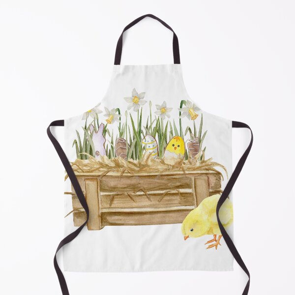 Item preview, Watercolor composition with a wooden box with hay, narcisuss, Easter gingerbread and a chick inside	 designed and sold by TanyaKremen.