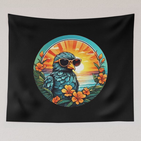 Item preview, Cool Beach Bum Bird at Sunset with Hawaii Orchids designed and sold by NautiChic.
