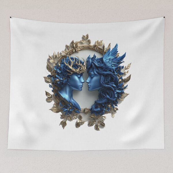 Item preview, Gemini Twins in Cosmic Harmony with Bold Sky Blues designed and sold by Rui Mythic Studio.