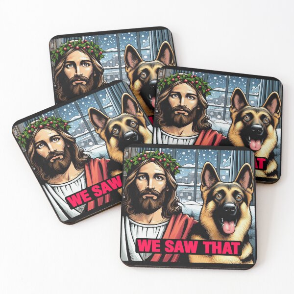 Item preview, We Saw That Jesus Christ and German Shepherd designed and sold by plushism.