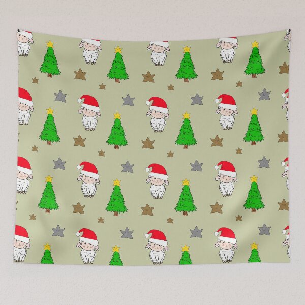 Item preview, Cute Christmas sheep and tree green designed and sold by Krissys-Art.