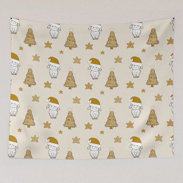 Item preview, Cute Christmas sheep and tree brown gold designed and sold by Krissys-Art.