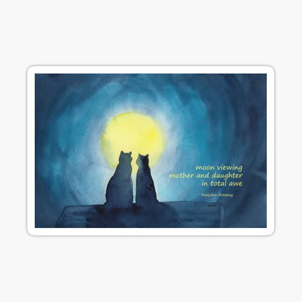 Item preview, Moon viewing cats haiku english handmade watercolor painting designed and sold by KarenKaspar.