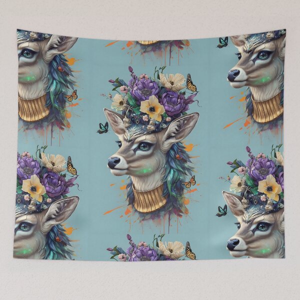 Item preview, Whimsical Deer Portrait with Floral Fantasy Art designed and sold by Monascreativeempire.